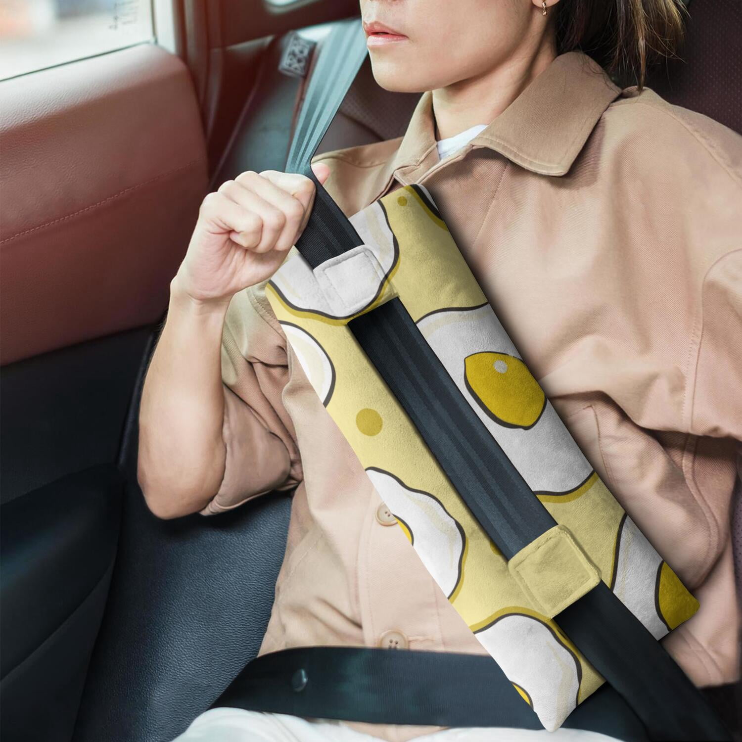 Fried Egg Plush Seat Belt Pillow - Post Surgery Chest Protector for Mastectomy & Heart Recovery - Women's Comfort Cushion for Car