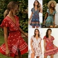 thumbnail image 1 of Robes Mini Florales pour Femmes Robe Courte d'Été Col en V pour Dames Tenue de Plage Grande Taille, 1 of 5
