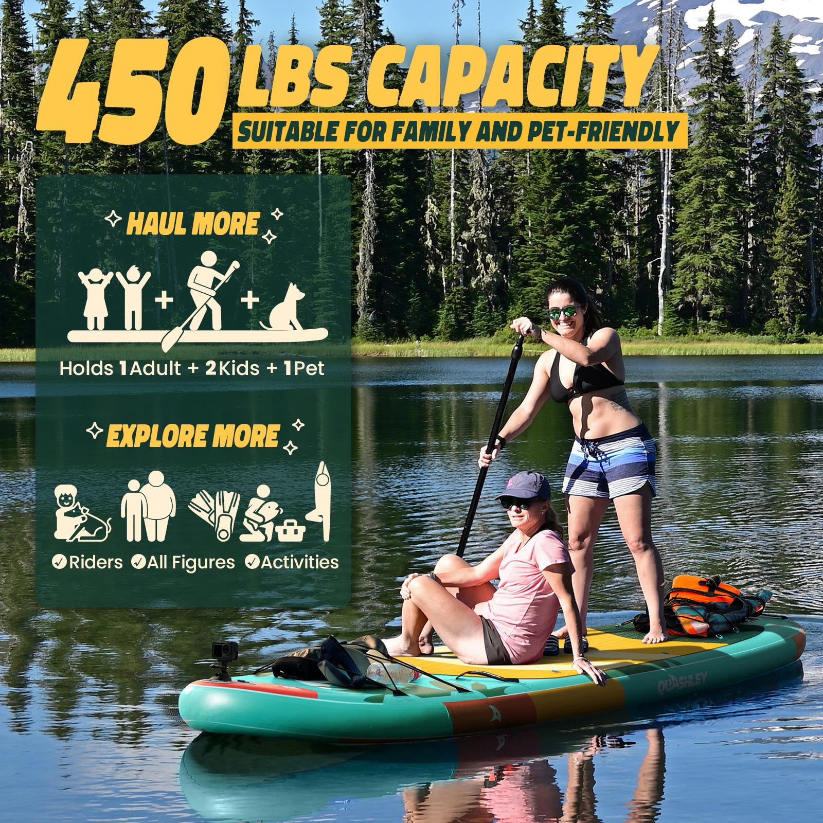 Quashley Wide Inflatable Stand up Paddle Board, 11 ft x 34 inch All-Around SUP Board with Paddle, Hand Pump, Backpack and Leash
