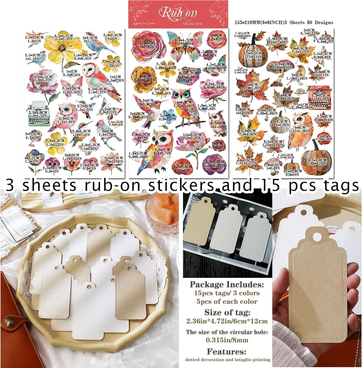 CATaireen Rub on Transfer Stickers Fit Paper Wood Fabric Fairy Elements Scrapbooking Supplies Art Collage Card Making Vintage Junk Journal Set for Adults