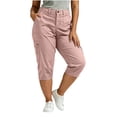 thumbnail image 5 of VBVC Women's Plus Button Closure Cargo Capri Pants,Straight Leg Hiking Shorts For Women,Ladies Lightweight Outdoor Cropped Trousers with Multi Pockets, Pink , L-5XL, 5 of 9