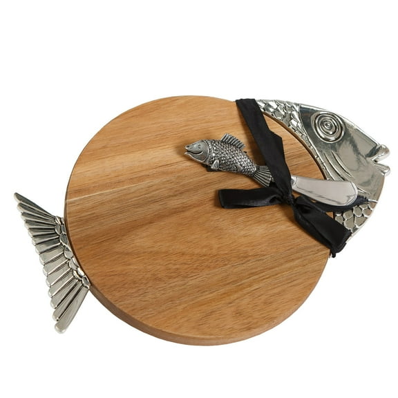 Acacia Wood Tropical Fish Cheese Board with Stainless Steel Knife QGM23729