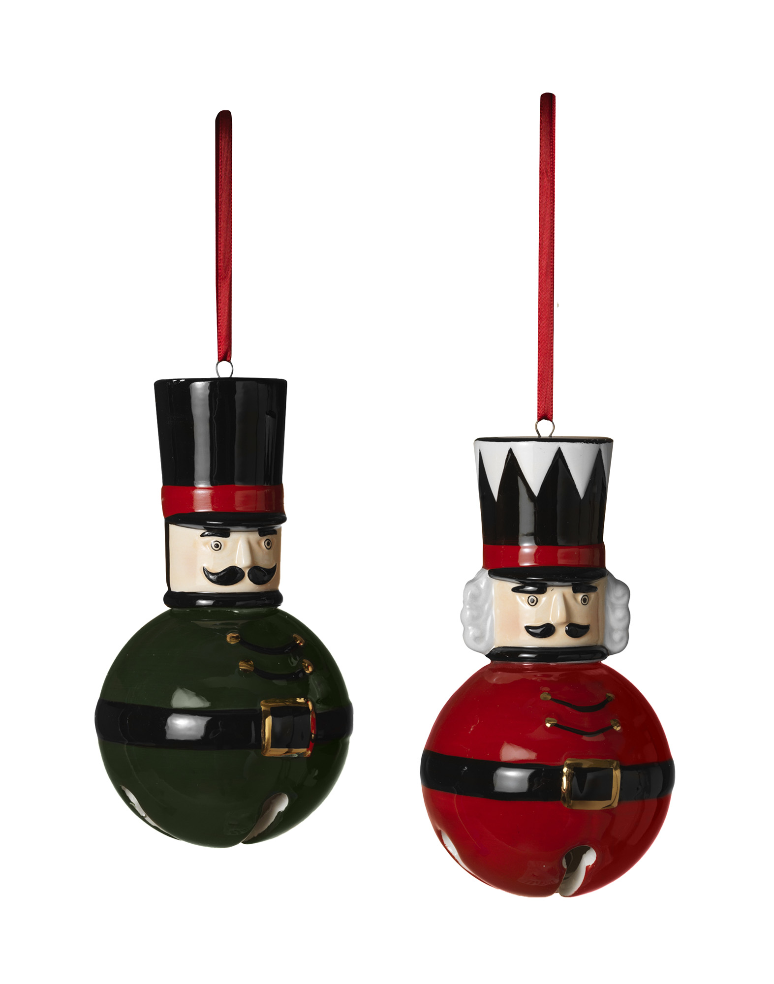 2pc Christmas Nutcracker Toy Soldier Bell Ornament Classic Red Black