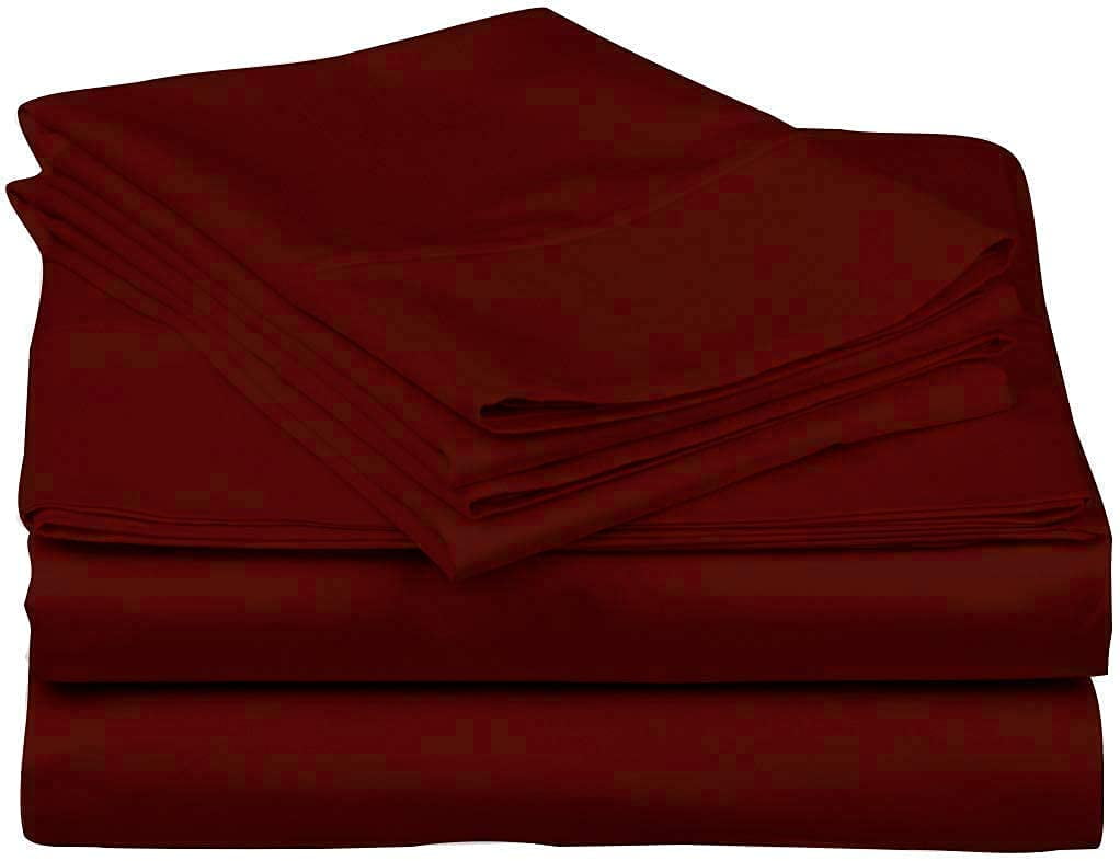 California King Size Burgundy Solid, 4Piece, Sheet Set 21Inch Extra