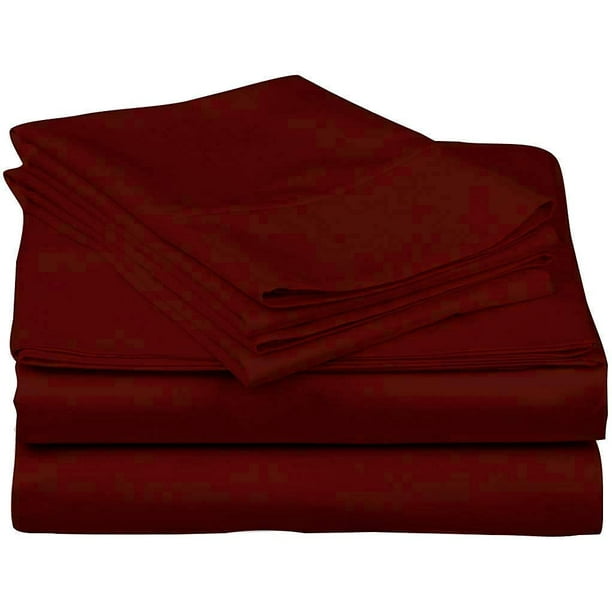 California King Size Burgundy Solid, 4Piece, Sheet Set 21Inch Extra