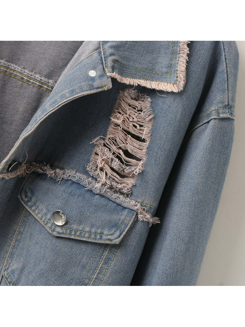 QYZEU Plus Size Women Fashion Thick Jean Jacket Women Vintage With Pocket Jacket Denim Jean Short Button Women Coat Distressed Women'S Coat