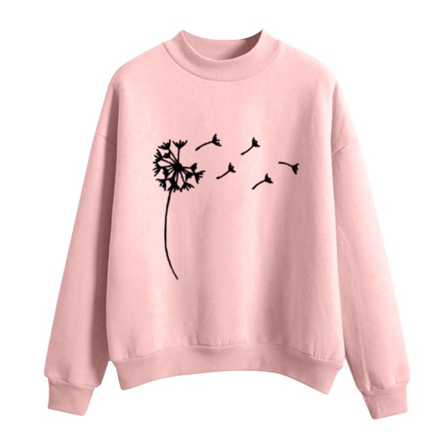 CEHVOM Femmes Mode Décontractée Imprimé Col Rond Ample Manches Longues Hauts Courts Blouse Chandails Sans Capuche Liquidation