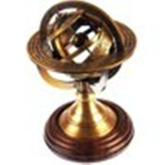5" Nautical Brass Armillary Sphere World Globe Rosewood Base Table Decor Gift