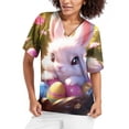 thumbnail image 2 of TAIAOJING Women Scrubs Tops Easter Bunny Easter Egg Print Short Sleeve Pocket V Neck Workwear T Shirt Top, 2 of 5