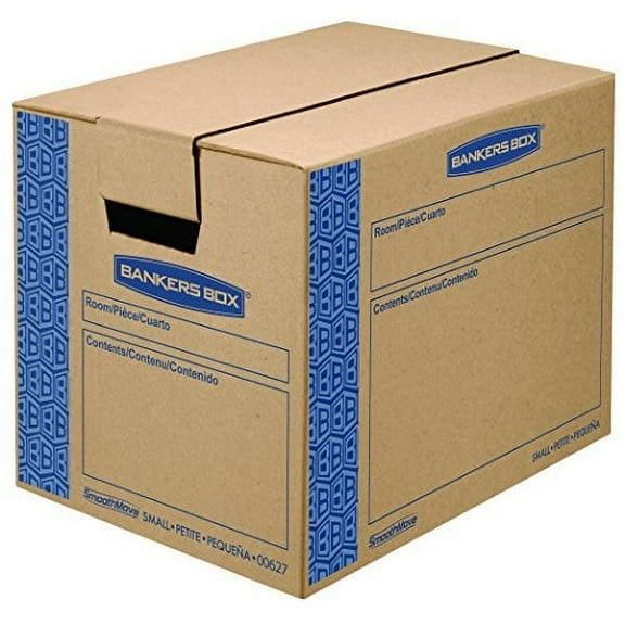 bankers box smoothmove prime moving boxes, tape-free, fastfold easy assembly, handles, reusable, small, 16 x 12 x 12 inches, 10 pack (0062701)
