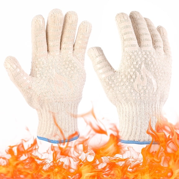 topjuju Heat Resistant BBQ Gloves 932F Oven Mitts with Silicone Grip for Grilling Baking White