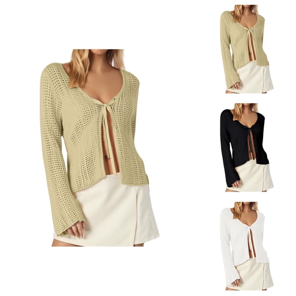 Women's Lace Up Knitted Cardigan With Hollow Out Design For Sun Cardigan Sweaters for Women