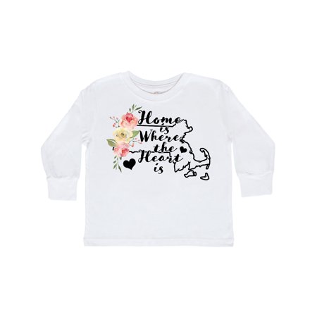 

Inktastic Massachusetts Home is Where The Heart is with Watercolor Floral Gift Toddler Toddler Girl Long Sleeve T-Shirt