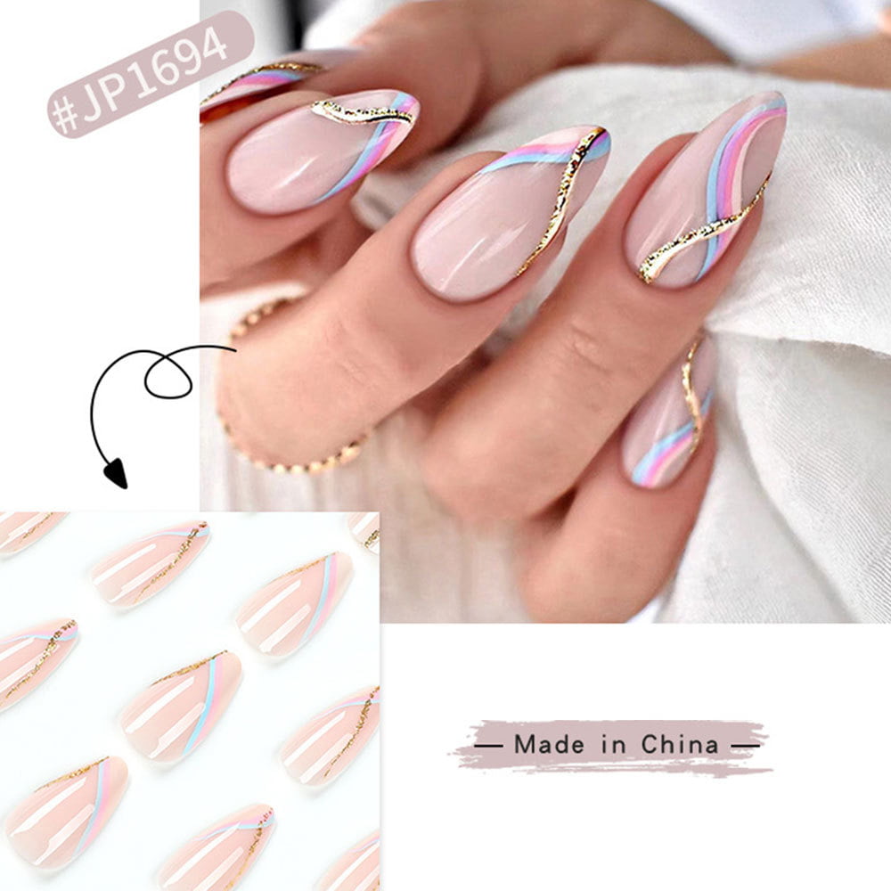 French-Style Artificial Nails Easy to Remove Fake Nails for Wedding Dating  Party Travel Glue Models 
