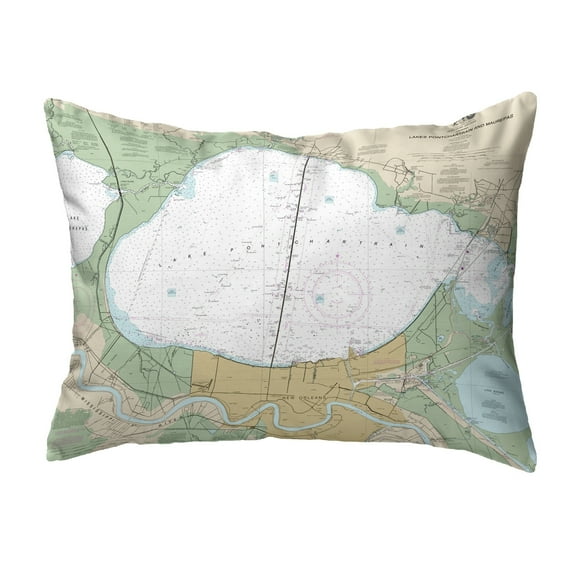 Betsy Drake KS11369 11 x 14 in. Lake Pontchartrain & Majrepas, LA Nautical Map Non-Corded Indoor & Outdoor Pillow