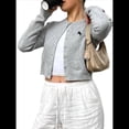 thumbnail image 3 of Cárdigan de Cuello Redondo con Botones para Mujer, Suéter de Punto de Larga, Ropa de Abrigo Gris XL, 3 of 7