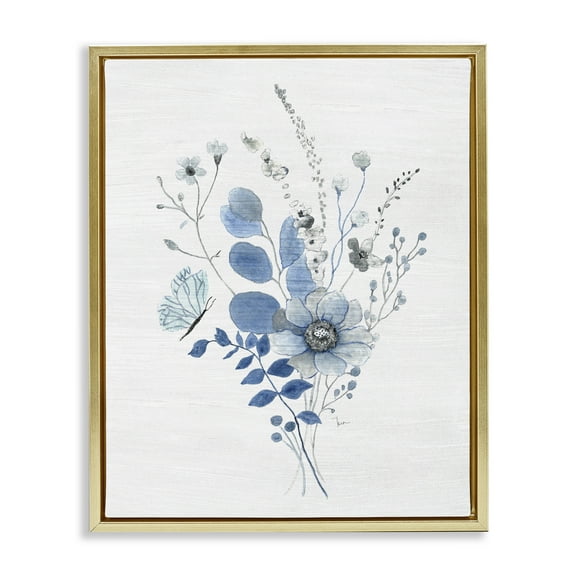 Stupell Industries Subtle Blue Wildflowers Botanical & Floral Painting Gold Floater Framed Art Print Wall Art, 25 x 31