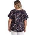 thumbnail image 3 of GRACE & GRANDEUR Women's Plus Size Tops Floral Print Crew Neck Double Layer Ruffles Short Sleeve Summer Blouses 1X Dark Blue, 3 of 5