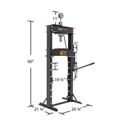 20 Ton Shop Press, Pneumatic or Hand Pump, Black Widow