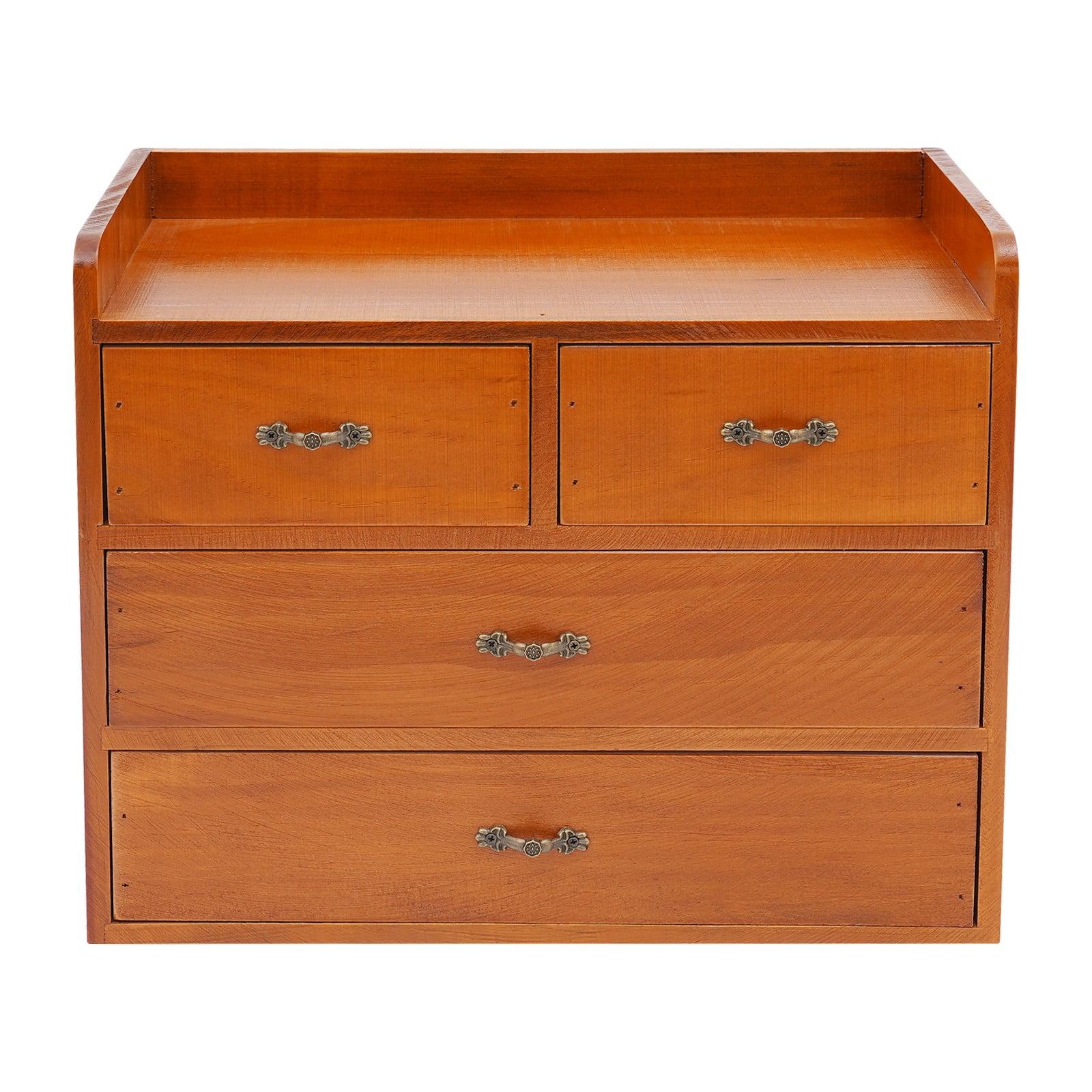Wooden Desktop Organizer with 4 Drawers, Vintage Apothecary Style Office Organization Storage Cabinet, Tabletop Drawer Organizers for Supplies, Desk Accessories, Wood Tool Chest, Tea Cabinet
