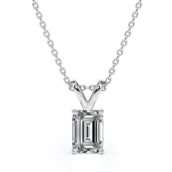 JeenMata Dazzling 1.5 Carat Emerald Cut Moissanite Pendant Necklace In 18K White Gold Plating Over Silver