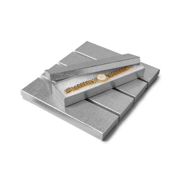 20-Pack Silver Jewelry Gift Boxes with Lids – Cotton-Filled Cardboard Boxes for Watches, Necklaces & Bracelets, 8 x 2 x 0.9 in