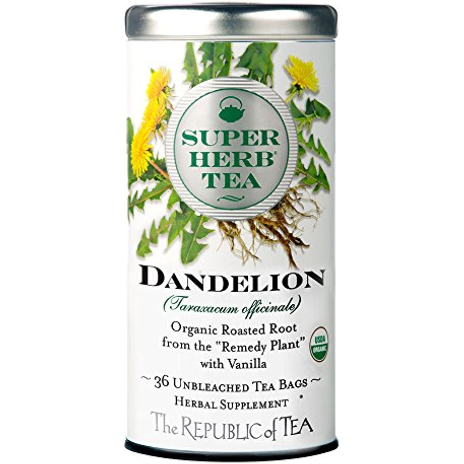 The Republic Of Tea Organic Dandelion Superherb Herbal Tea, Tin Of 36