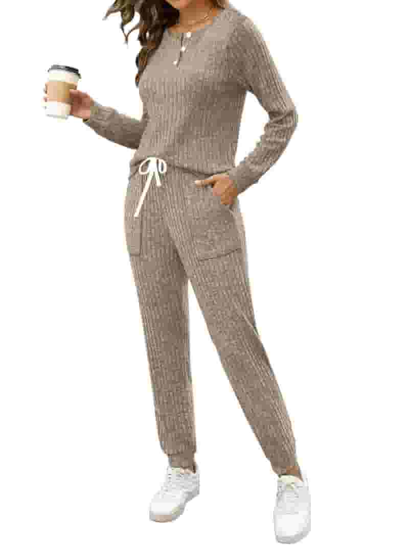 Simplicity Solid Buttons O Neck Long Sleeve Two Pieces Simplicity Solid Buttons O Neck Long Sleeve Two Pieces