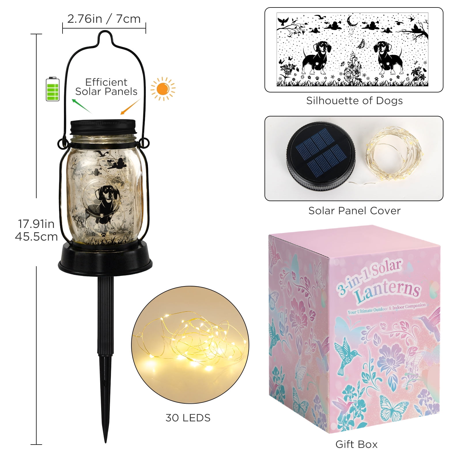 Dachshund Solar Lanterns Mother's Day Gift Outdoor Garden Hanging Solar Lights Fairy and Dog Lover Gifts for Women, Memorial Gifts Fairy Lights for Patio Yard Lawn Outside Decor Lamp