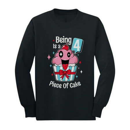 

Tstars Girls 4th Birthday Gift Tshirt Birthday Gift for 4 Year Old Cupcake Birthday Shirts for Girl Funny Humor Graphic Tee B Day Birthday Party Girl Toddler Kids Long Sleeve T Shirt