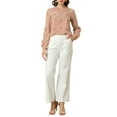 thumbnail image 3 of MODA NOVA Junior's Ruffled Trim Long Sleeve Round Neck Floral Blouse Dusty Pink L, 3 of 6