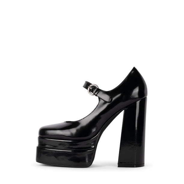 Jeffrey Campbell Chillin Double-Stacked Platform Mary-Jane Pumps Black ...