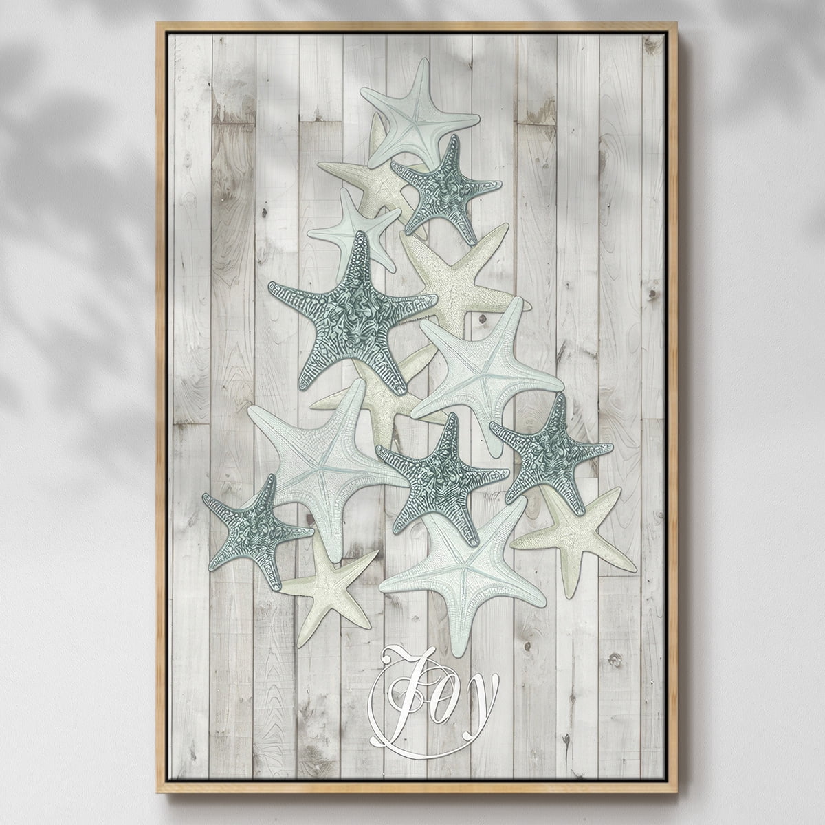 Coastal Christmas III - Framed Gallery Wrapped Holiday Canvas - 17 x 25 - Natural Wood Frame