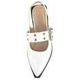 thumbnail image 4 of TOP MODA Women Pointed Toe Slingback Flats Elastic Ankle Strap Low Heel Dress Shoes Buckle Design ARTIST-1 White Patent 6.5, 4 of 5