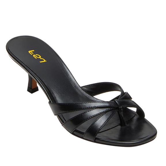 FSJ Women Strappy Kitten Heel Flip Flops Open Toe Low Heels Thong Sandals Fashion Party Dress Mules Sexy Casual Shoes Size 8 Black