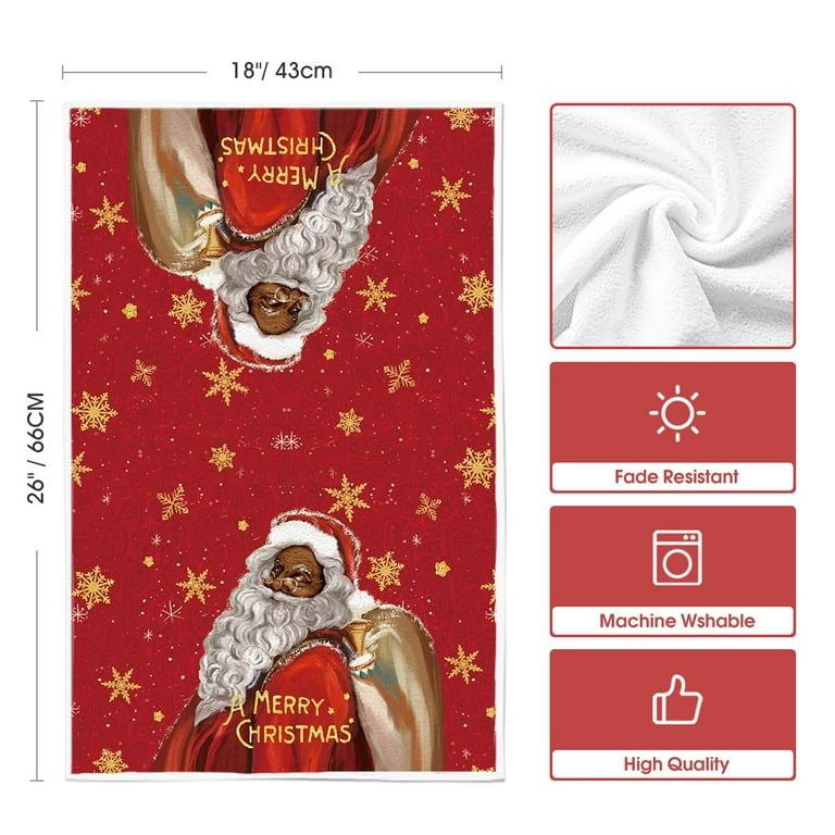 Artoid Mode African American Black Santa Kitchen Dish Towels 18 x 26 Inch  Set of 2, Christmas Winter 