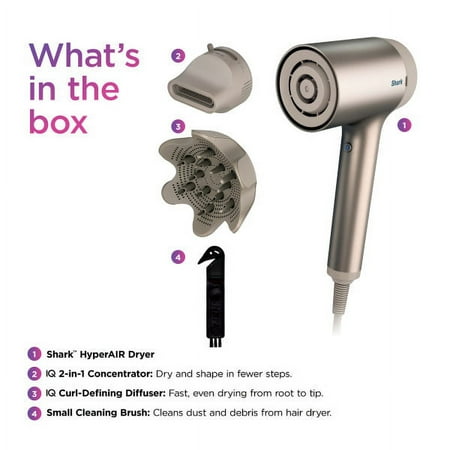 Shark™ HyperAIR Fast-Drying Hair Dryer with IQ 2-in-1 Concentrator and Curl-Defining Diffuser Attachments (HD113BRN)