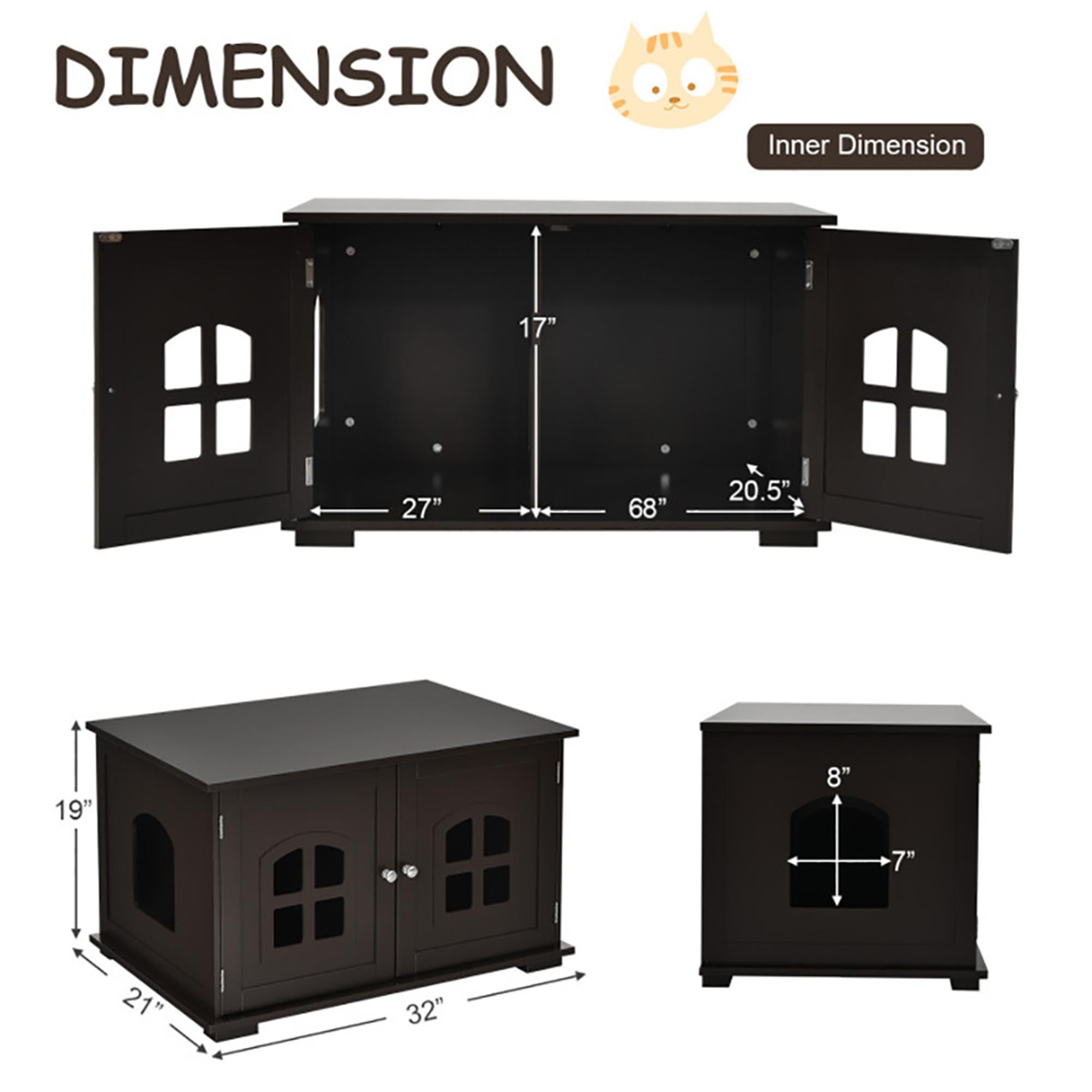 Kadyn 32" Large Wooden Cat Litter Box Enclosure Hidden Cat Washroom with Divider, Cat House Furniture, Brown
