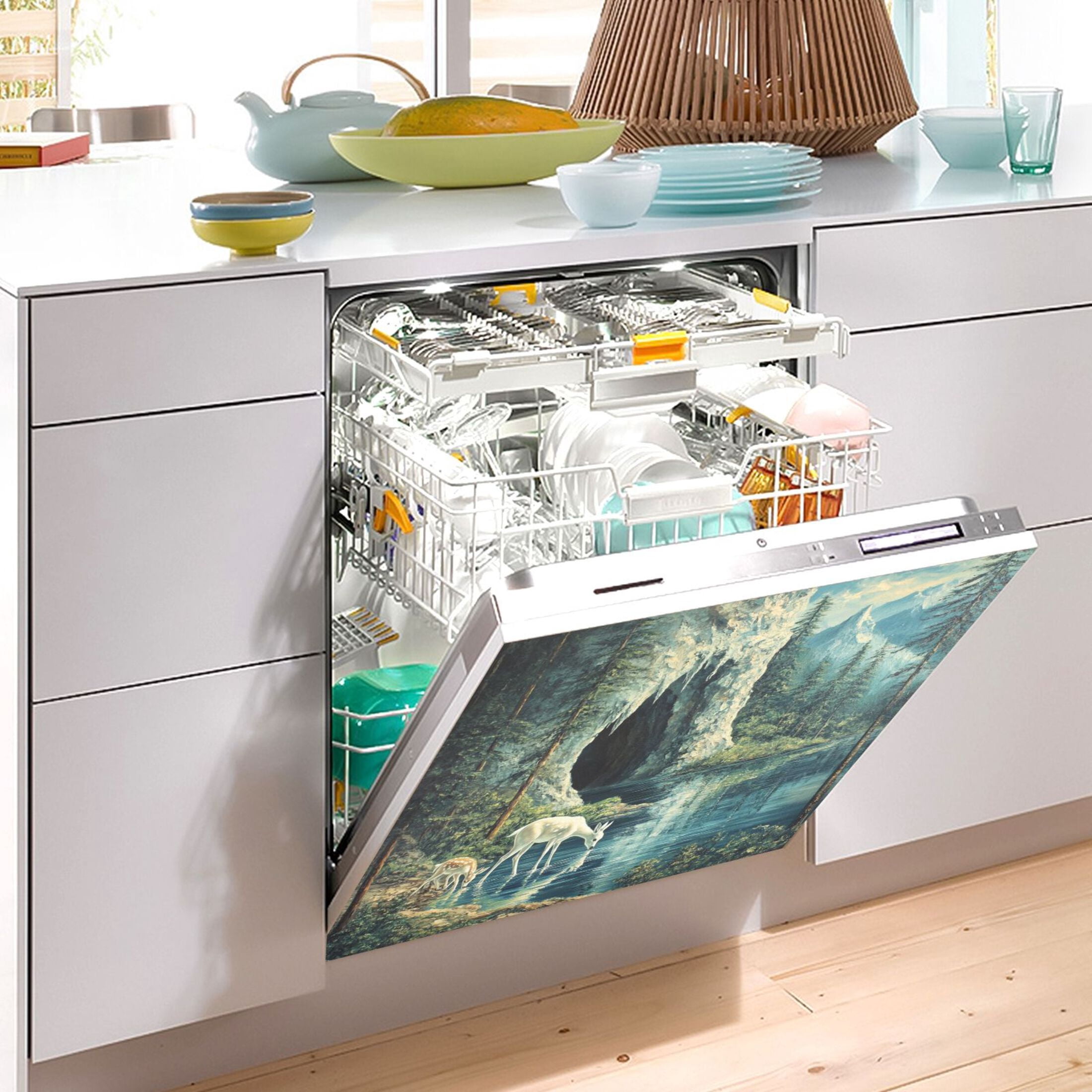 Dishwasher Magnetic Sticker 23x26 Inch Refrigerator Magnetic Sticker Washing Machine Magnetic Sticker Kitchen Panel Magnetic Sticker Home Decor Little Deer Stream Water