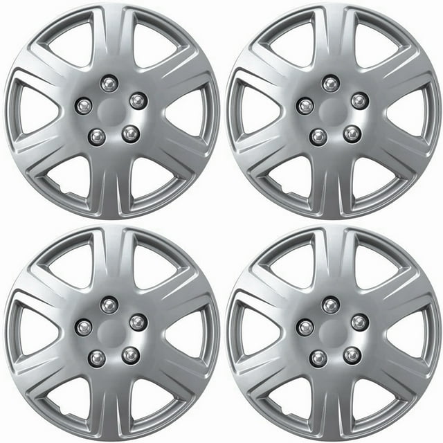 OxGord 15Inch 6Spoke Snap On Hubcaps for Toyota Corolla, Silver (Pack