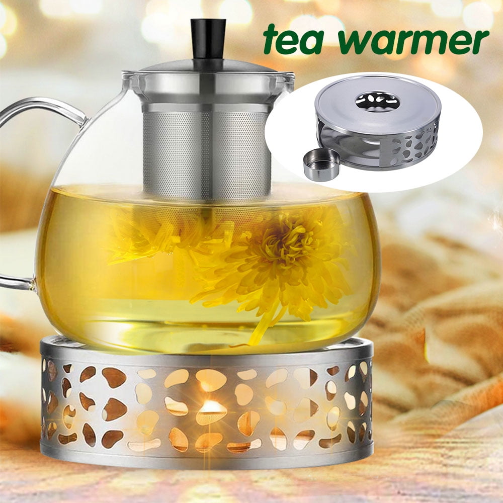 Stainless Steel Teapot Warmer Tea Coffee Glass Pot Candle Heating Base Warmer