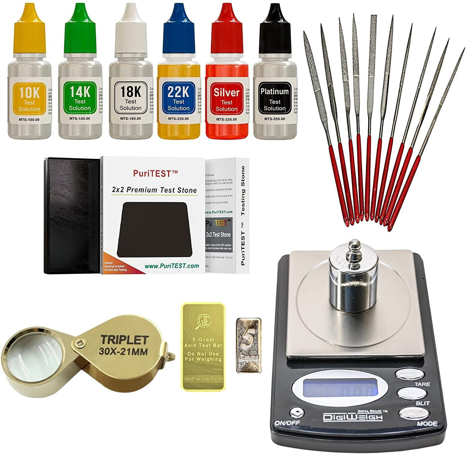 Precious Metal Testing Supplies Digital Scale + Gold/Silver/Platinum