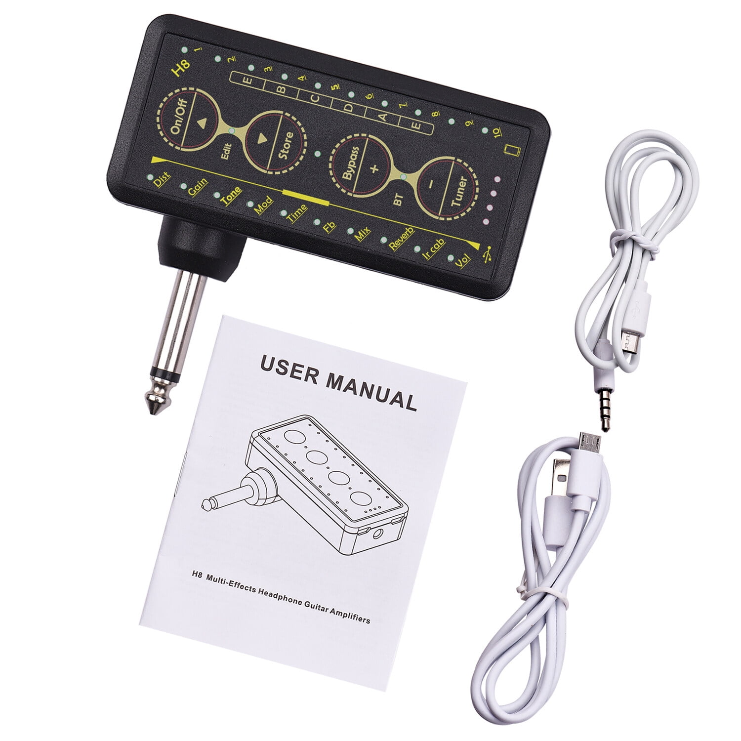 ammoon Multi-effects Guitar Headphone Amplifier Rechargeable Pocket Headphone Guitar Amp with 3.5mm Jack 10 Preamp Chorus Phaser Reverb Delay Tuner for Personal Practice