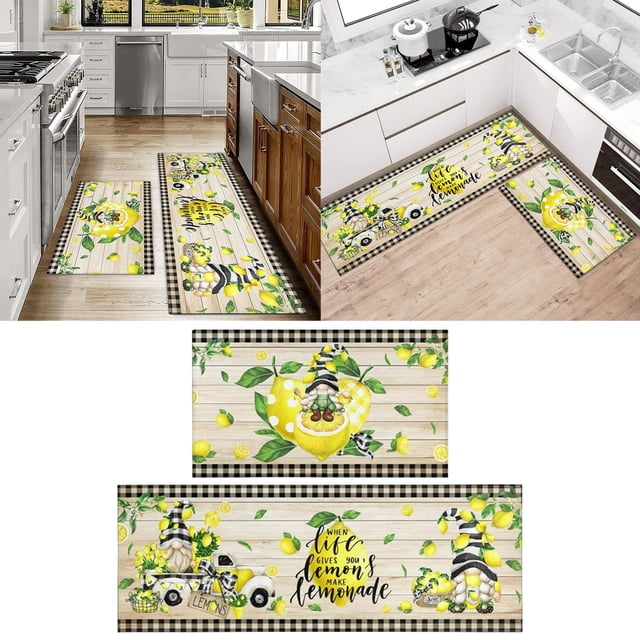 Hbdhejl Yellow Kitchen Rug Mat Spring Summer Kitchen Rugs Sets Of 2 Washable Kitchen Floor Mats For In Front Of Kitchen