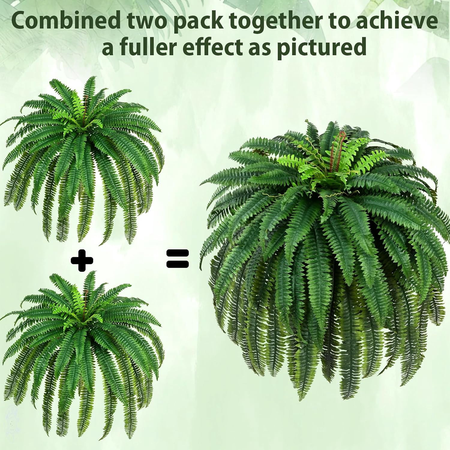 Waipfaru 2 Pack Large Artificial Boston Ferns for Outdoors,UV Resistant 60 inch Lush Faux Ferns with 96 Fronds, Realistic Fake Hanging Plants for Front Porch Planter Patio Garden Decor