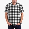 thumbnail image 3 of Balery Black White Plaid Printed Men’s Short Sleeve Polo Shirt, Midweight Men's Shirt,Golf Polo shirts -X-Large, 3 of 9