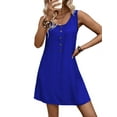 thumbnail image 2 of Women'S Scoop Neck Sleeveless Tank Dress Button Front Flared Casual Mini Dresses Royal Blue S, 2 of 9