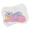 thumbnail image 1 of Ambesonne Cartoon Place Mats Set of 4, Lady Dragon Posing, Standard Size, Pale Pink Lavender, 1 of 6