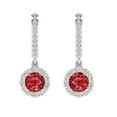 thumbnail image 3 of 2.23Ct Round Cut Halo Drop Dangle Red Natural Garnet 18K White Solid Solid Gold Everyday Dainty Earrings Lever Back, 3 of 7