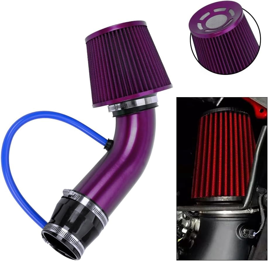 3'' Cold Air Intake Kit Aluminum Automotive Cold Air Intake Pipe Filter Induction Flow Hose Pipe Kit, Purple